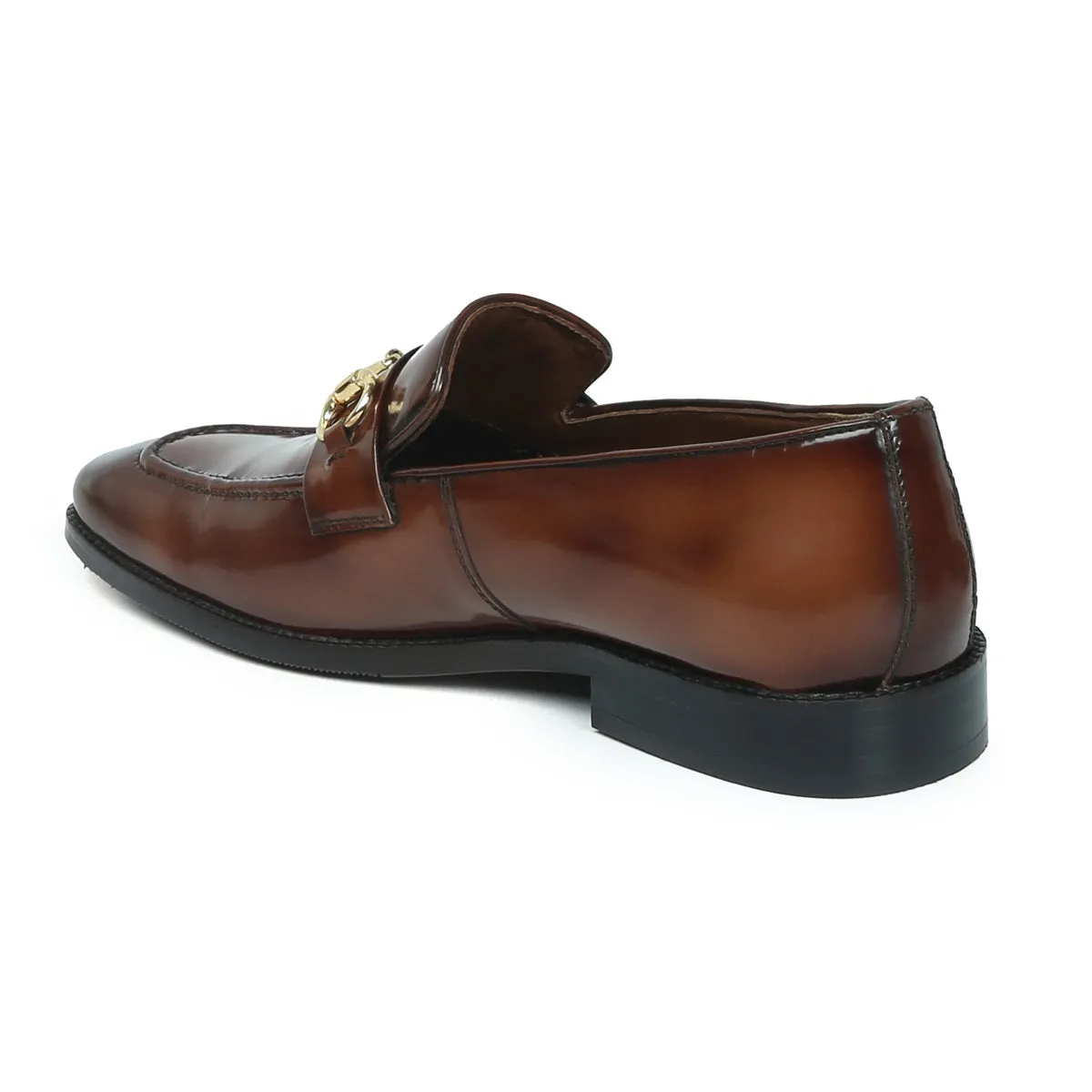 Brown Brush Off Leather Penny Loafers With Horse-bit Buckle