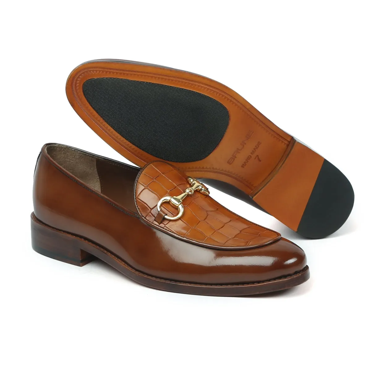 Brown Brush Off Loafers with Tan Deep Cut Leather at Vamp