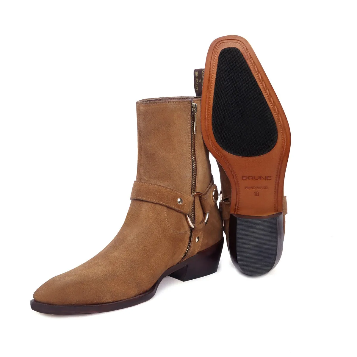 Brown perfect Cuban heel Boots Side Zip in Suede Leather