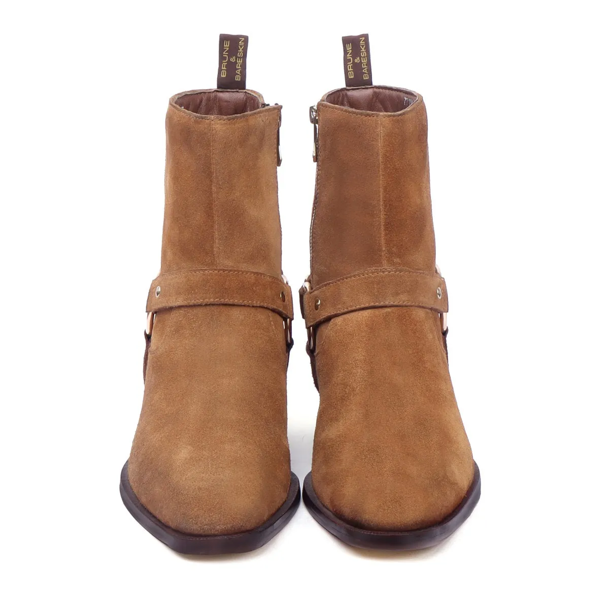 Brown perfect Cuban heel Boots Side Zip in Suede Leather