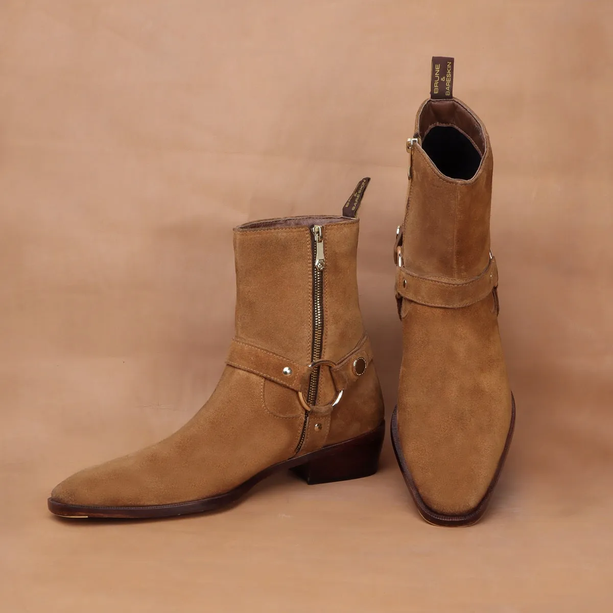 Brown perfect Cuban heel Boots Side Zip in Suede Leather