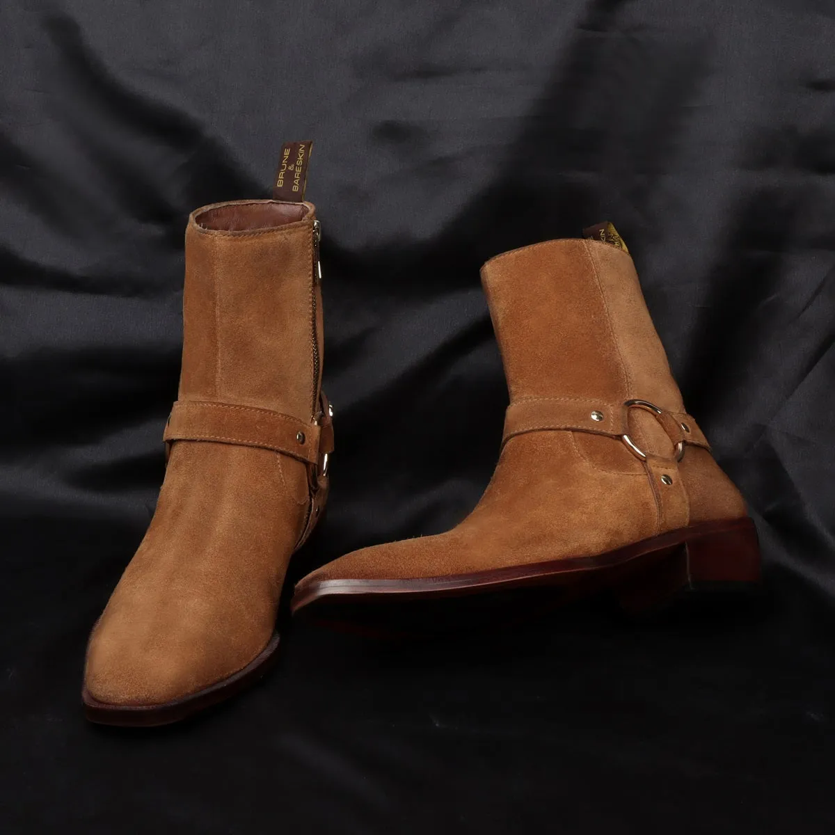 Brown perfect Cuban heel Boots Side Zip in Suede Leather