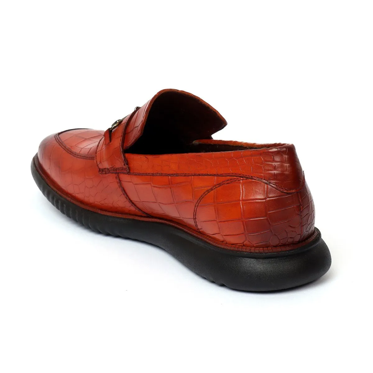 Burnished Tan Loafers in Deep Cut Leather with Light Weight Sole