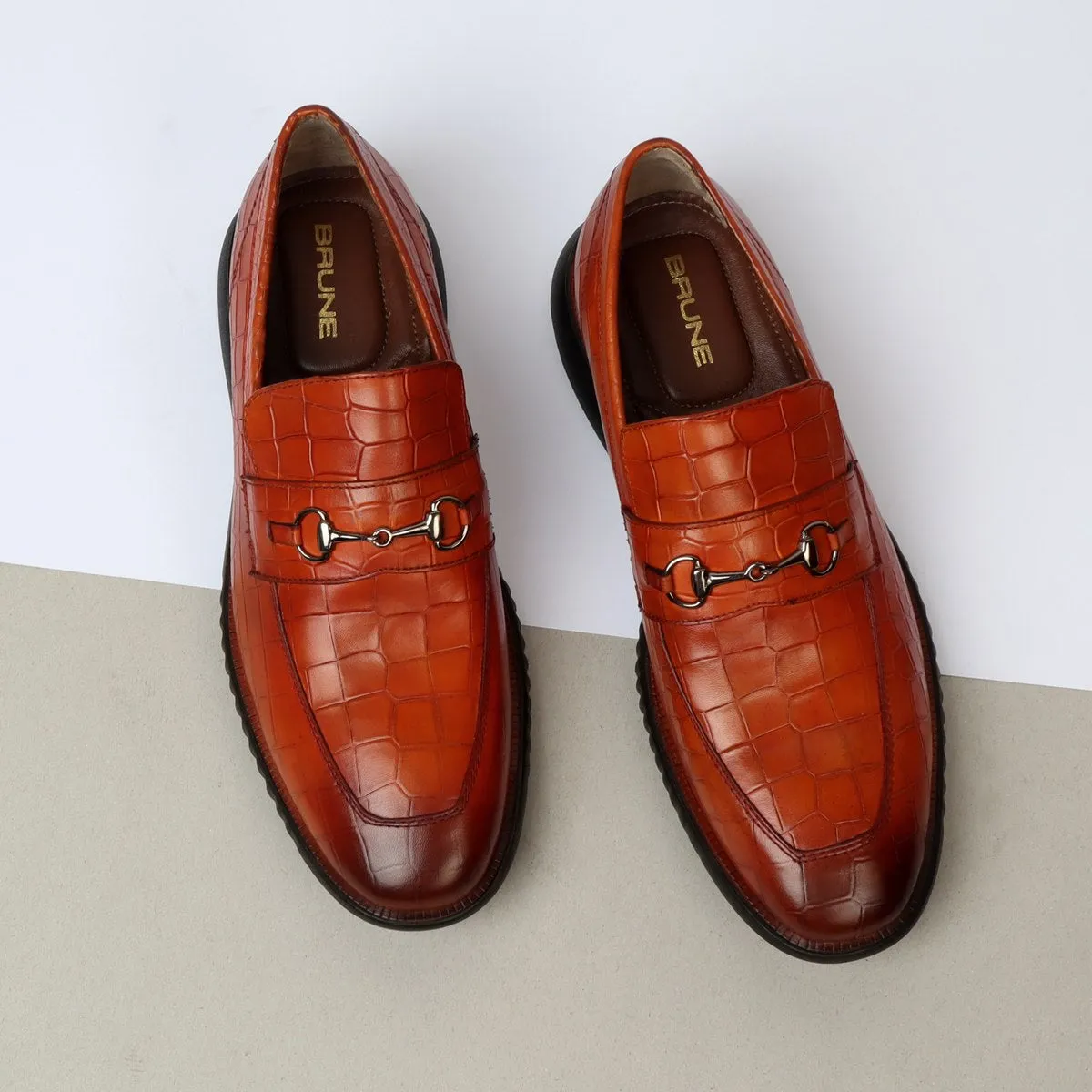 Burnished Tan Loafers in Deep Cut Leather with Light Weight Sole