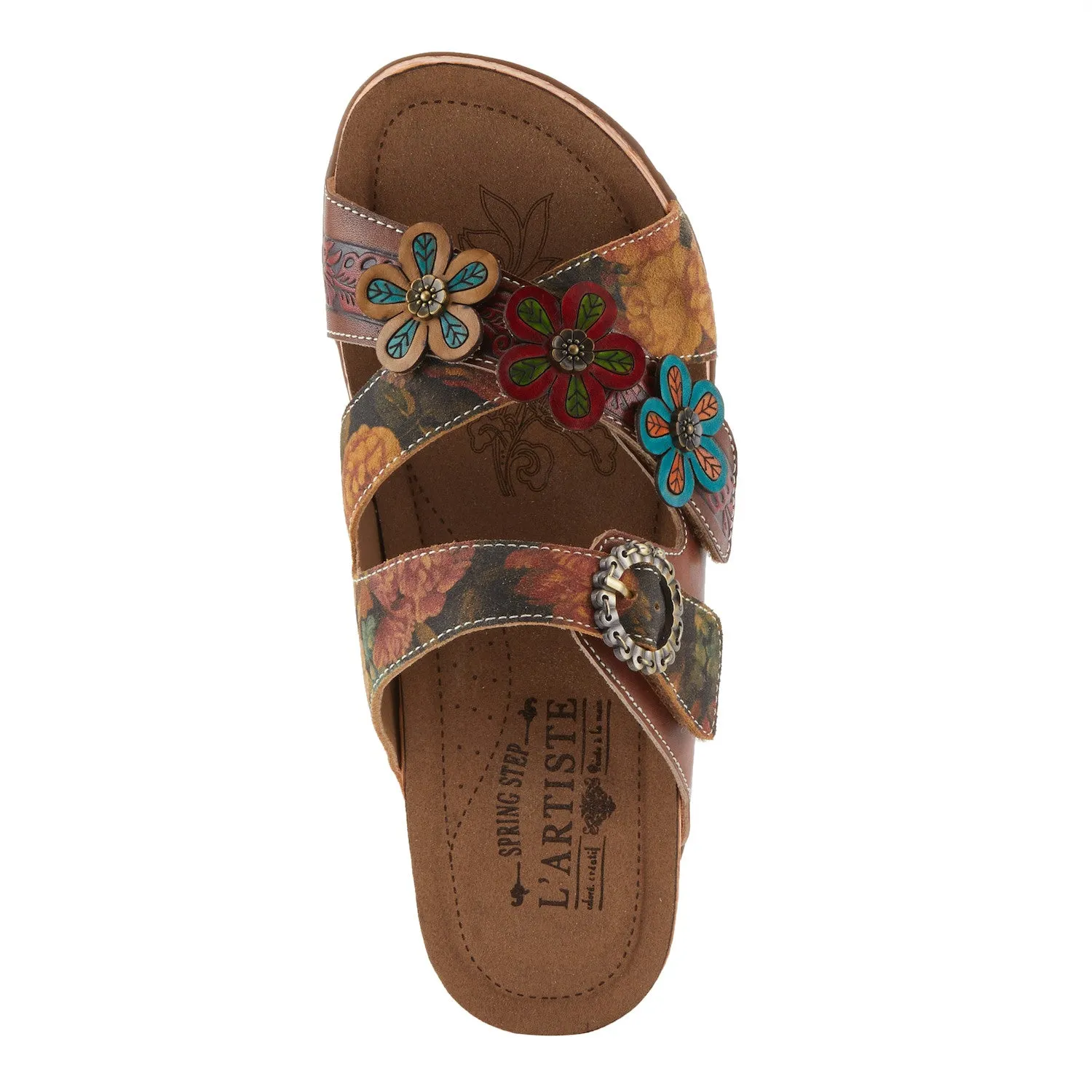  Caelana Flowery Mule Slide in Brown Multi  