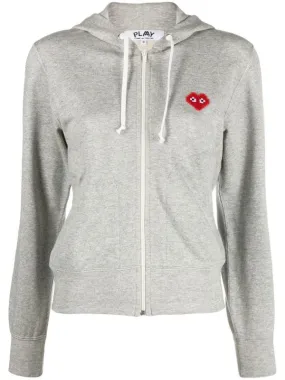 CDG Play x Invader Womens Grey Zipped Hoodie - Pixelated Heart