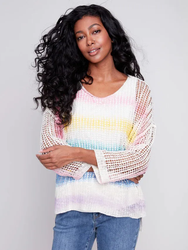 Charlie B Fishnet Crochet Sweater - Rainbow