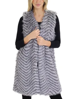 Chevron Printed Faux Fur Vest