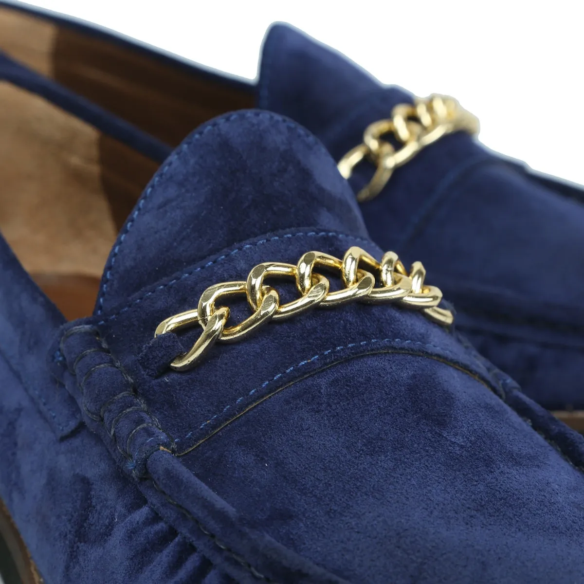 Chunky Sole Loafers in Blue Suede Leather