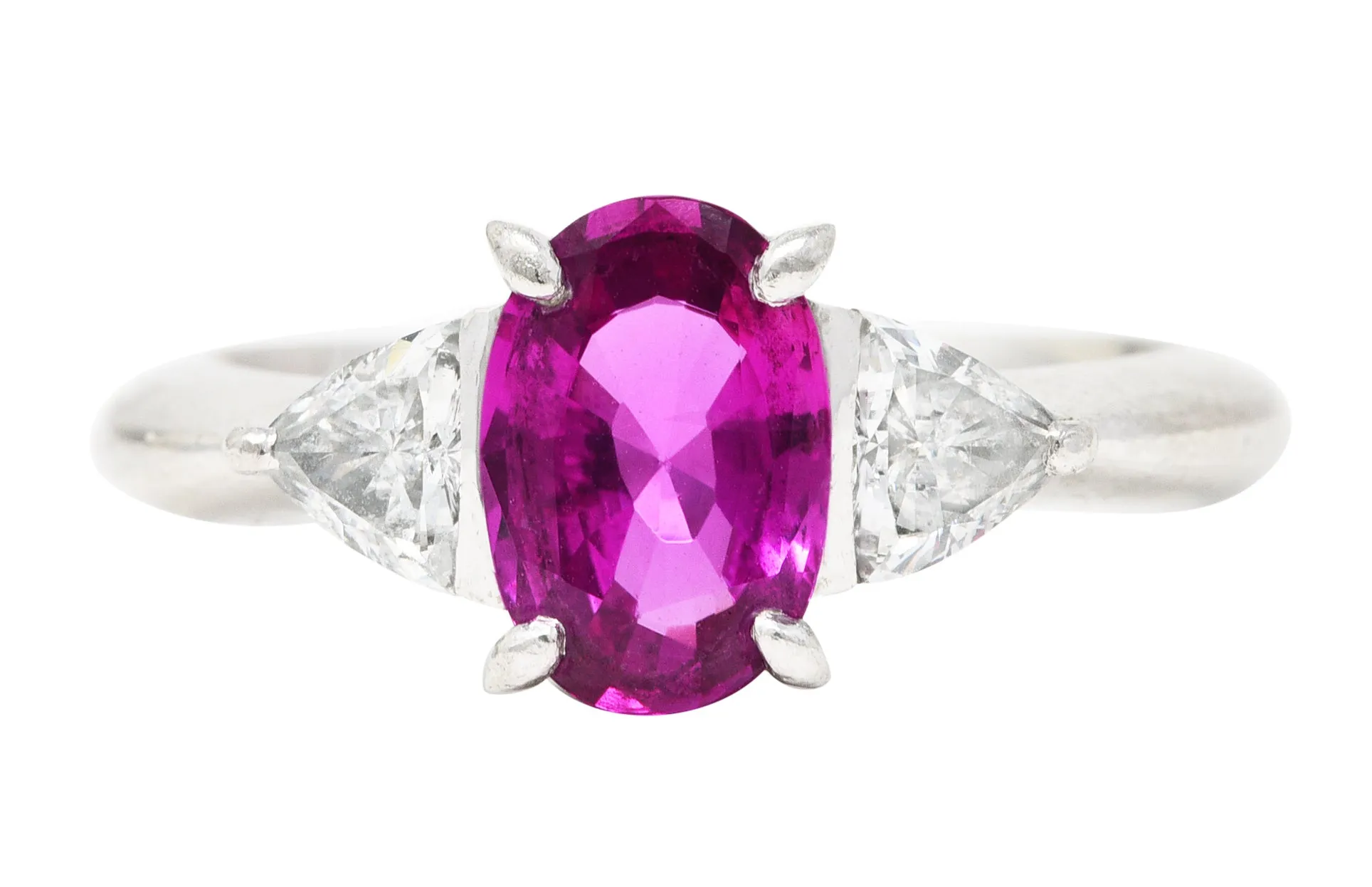 Contemporary 2.00 CTW Pink Sapphire Diamond Platinum Three Stone Gemstone Ring