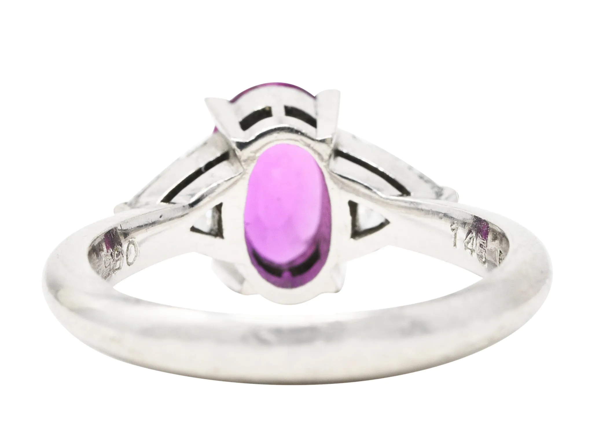 Contemporary 2.00 CTW Pink Sapphire Diamond Platinum Three Stone Gemstone Ring