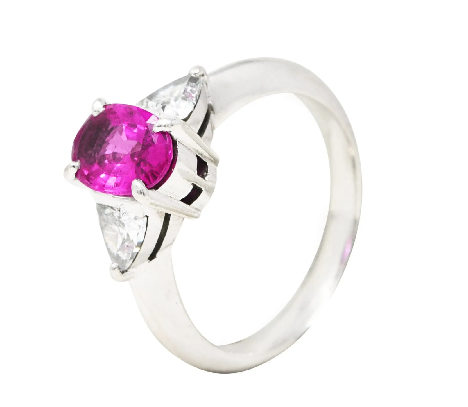 Contemporary 2.00 CTW Pink Sapphire Diamond Platinum Three Stone Gemstone Ring