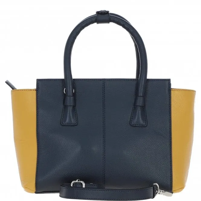 Contemporary Two-Tone Mustard and Navy Tote Bag with Detachable Shoulder Strap for Women: 61720