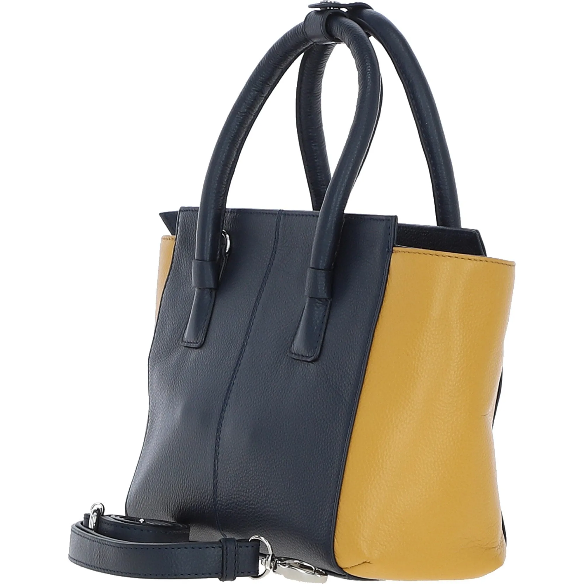 Contemporary Two-Tone Mustard and Navy Tote Bag with Detachable Shoulder Strap for Women: 61720