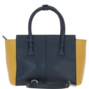 Contemporary Two-Tone Mustard and Navy Tote Bag with Detachable Shoulder Strap for Women: 61720