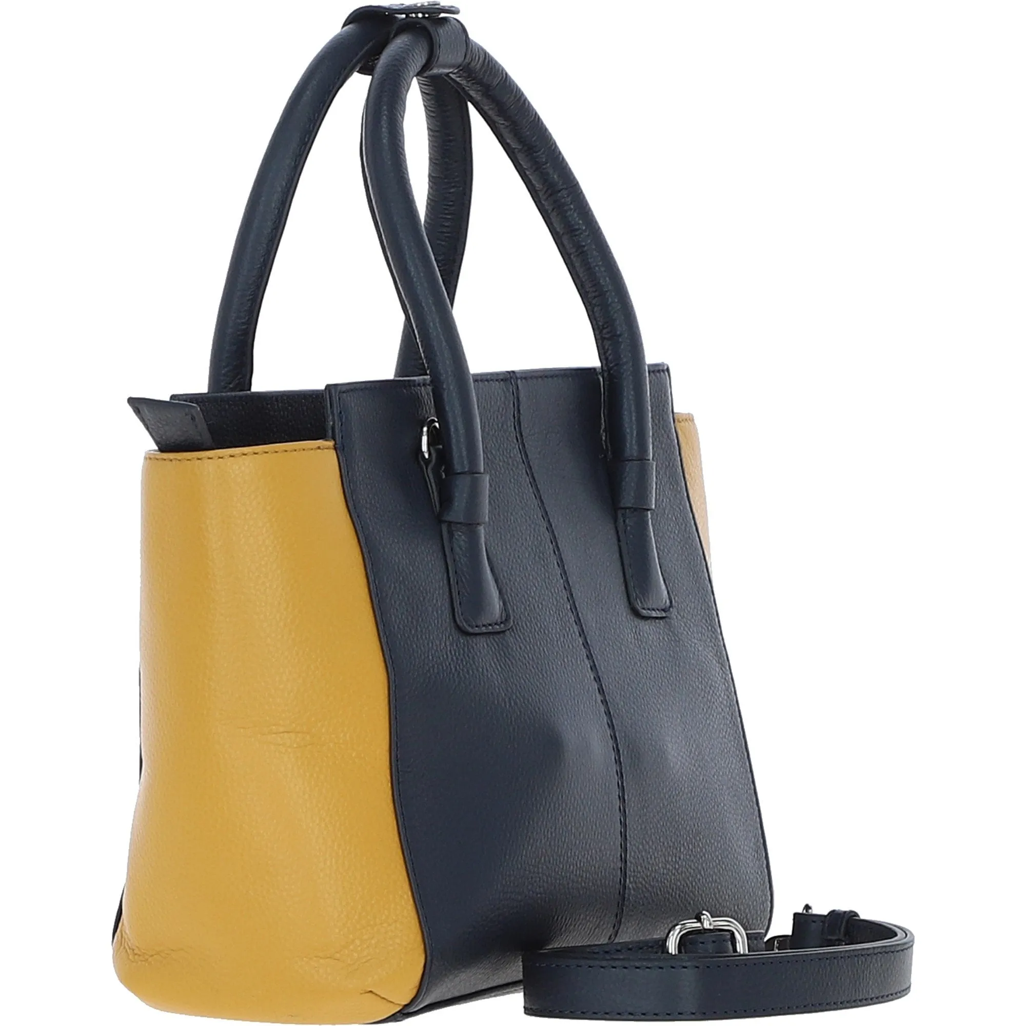 Contemporary Two-Tone Mustard and Navy Tote Bag with Detachable Shoulder Strap for Women: 61720