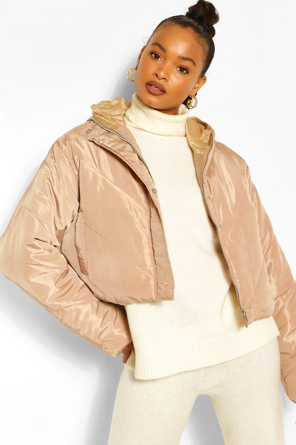 Cropped Paneled Hooded Puffer Jacket