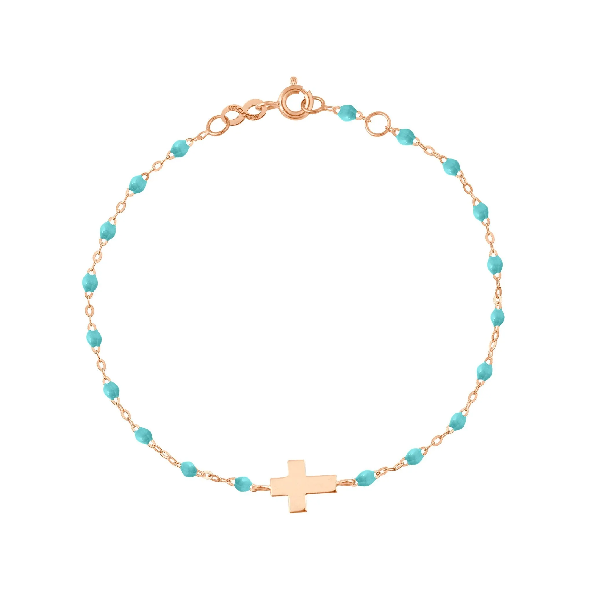 Cross Charm Classic Gigi Turquoise Green bracelet, Rose Gold, 6.7