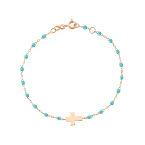 Cross Charm Classic Gigi Turquoise Green bracelet, Rose Gold, 6.7