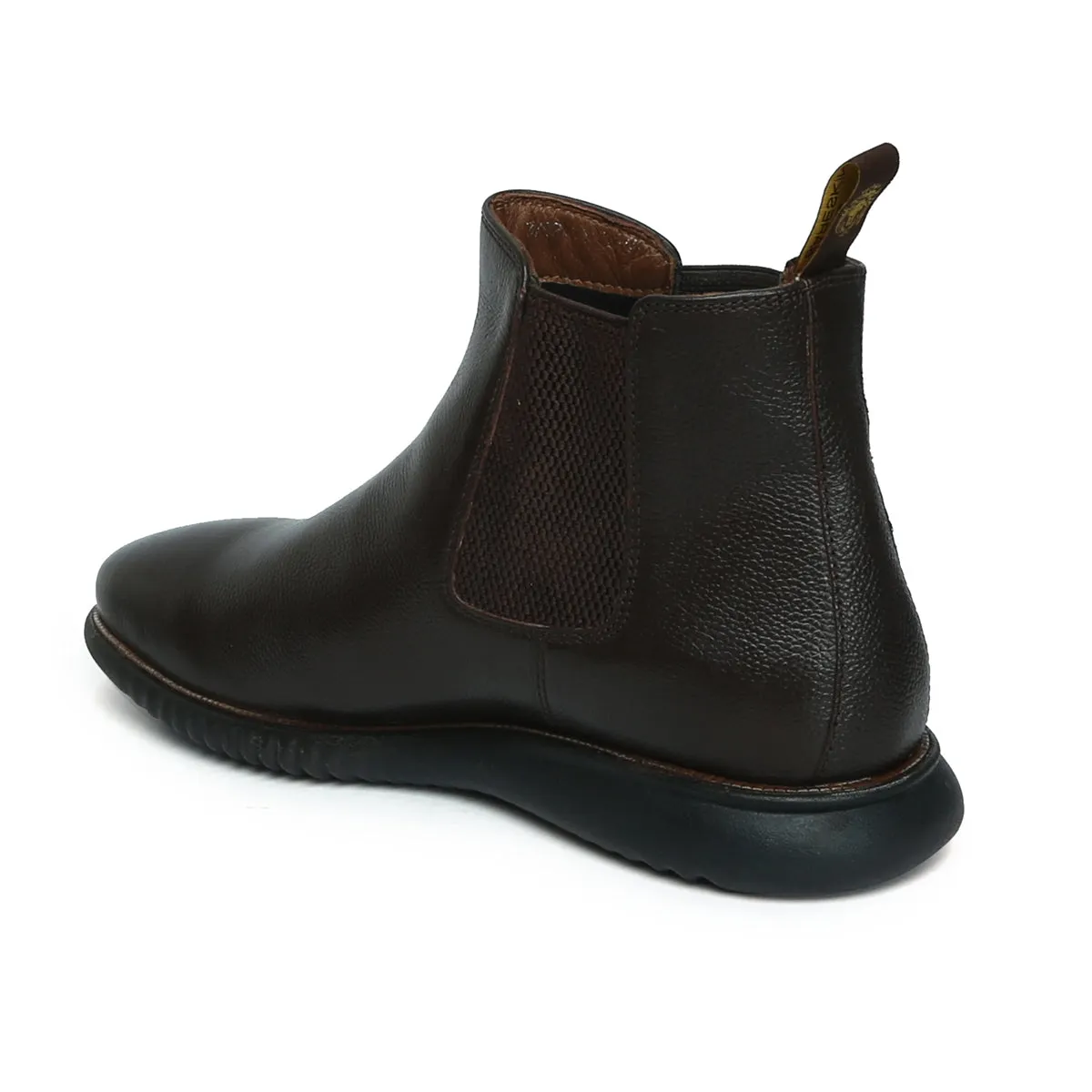 Dark Brown Grain Textured Leather Chelsea Boots with Light Weight Sole by Brune & Bareskin