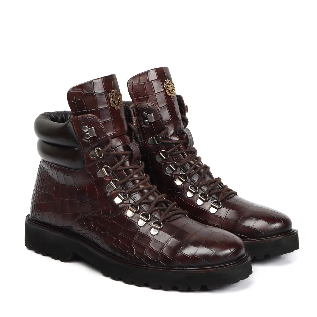 Deep Cut Biker Boots in Dark Brown Leather Light Weight For Men