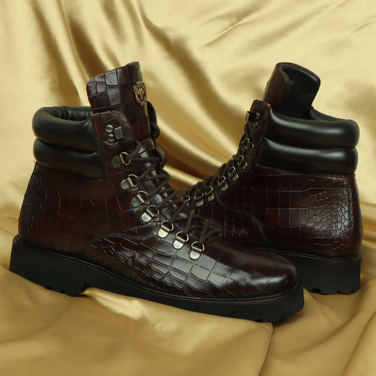 Deep Cut Biker Boots in Dark Brown Leather Light Weight For Men