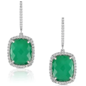 Doves Emerald Dreams Green Chalcedony & Diamond Dangle Earrings 18K White Gold