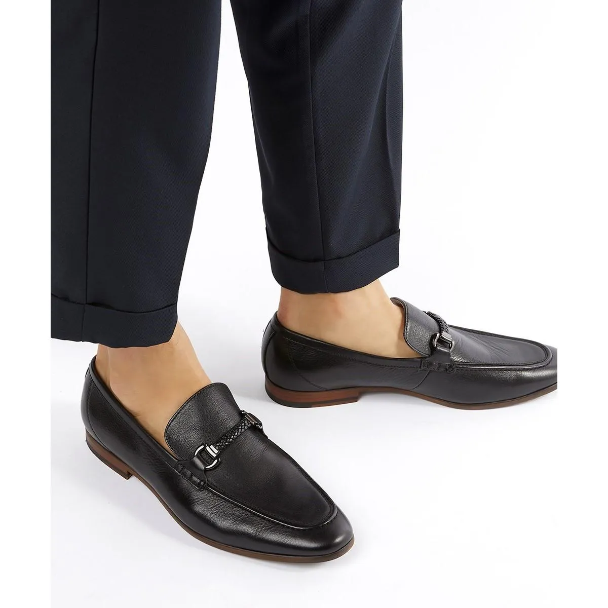 Dune Santino Woven Trim Loafers Black