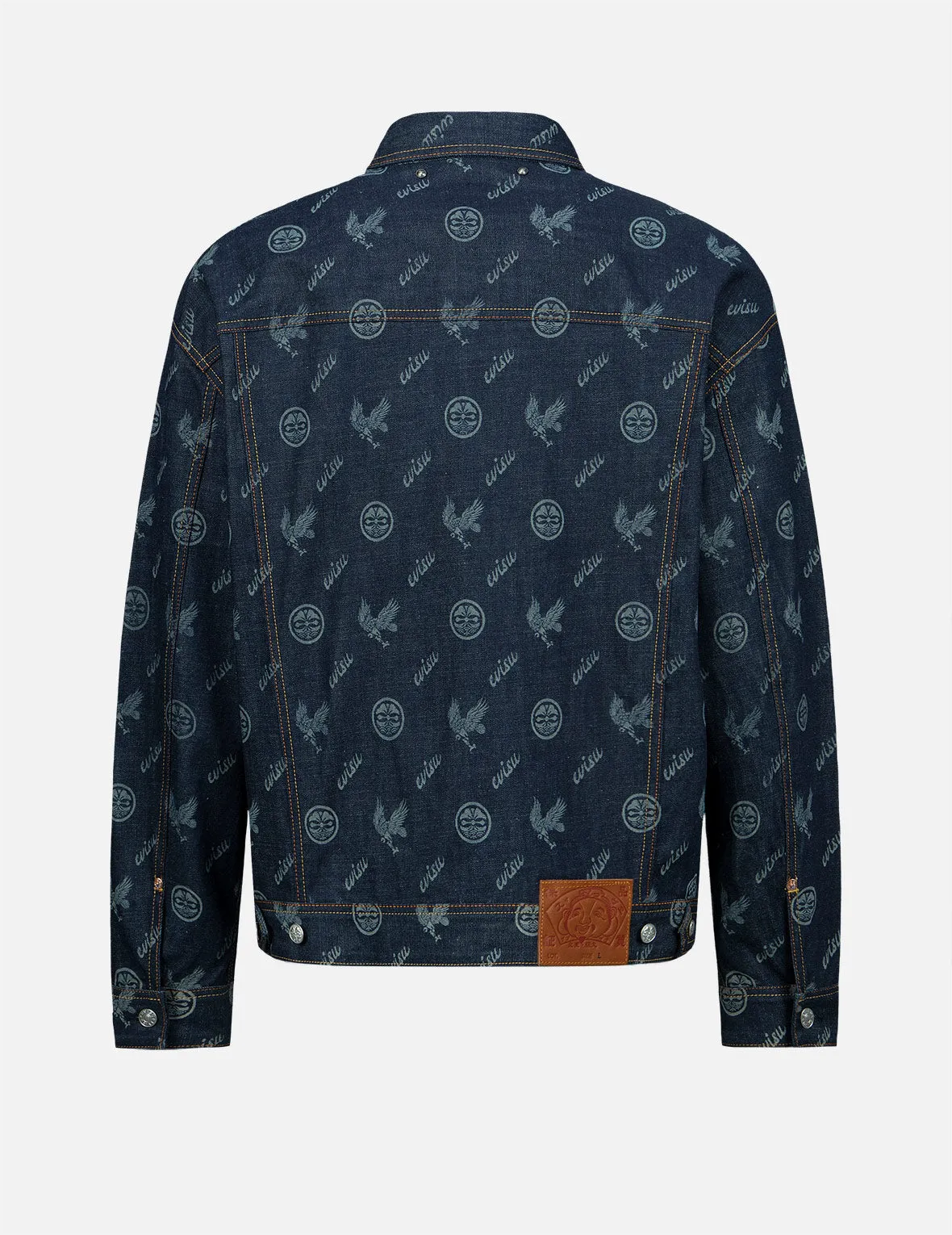 Eagle and Kamon Allover Discharged Print Denim Jacket