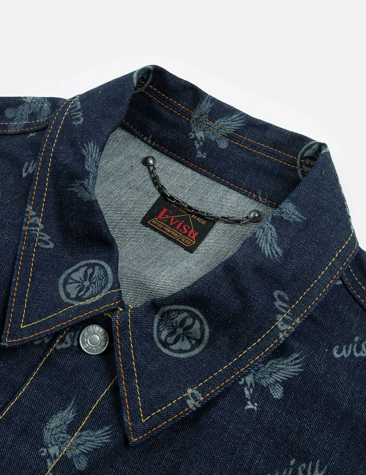 Eagle and Kamon Allover Discharged Print Denim Jacket