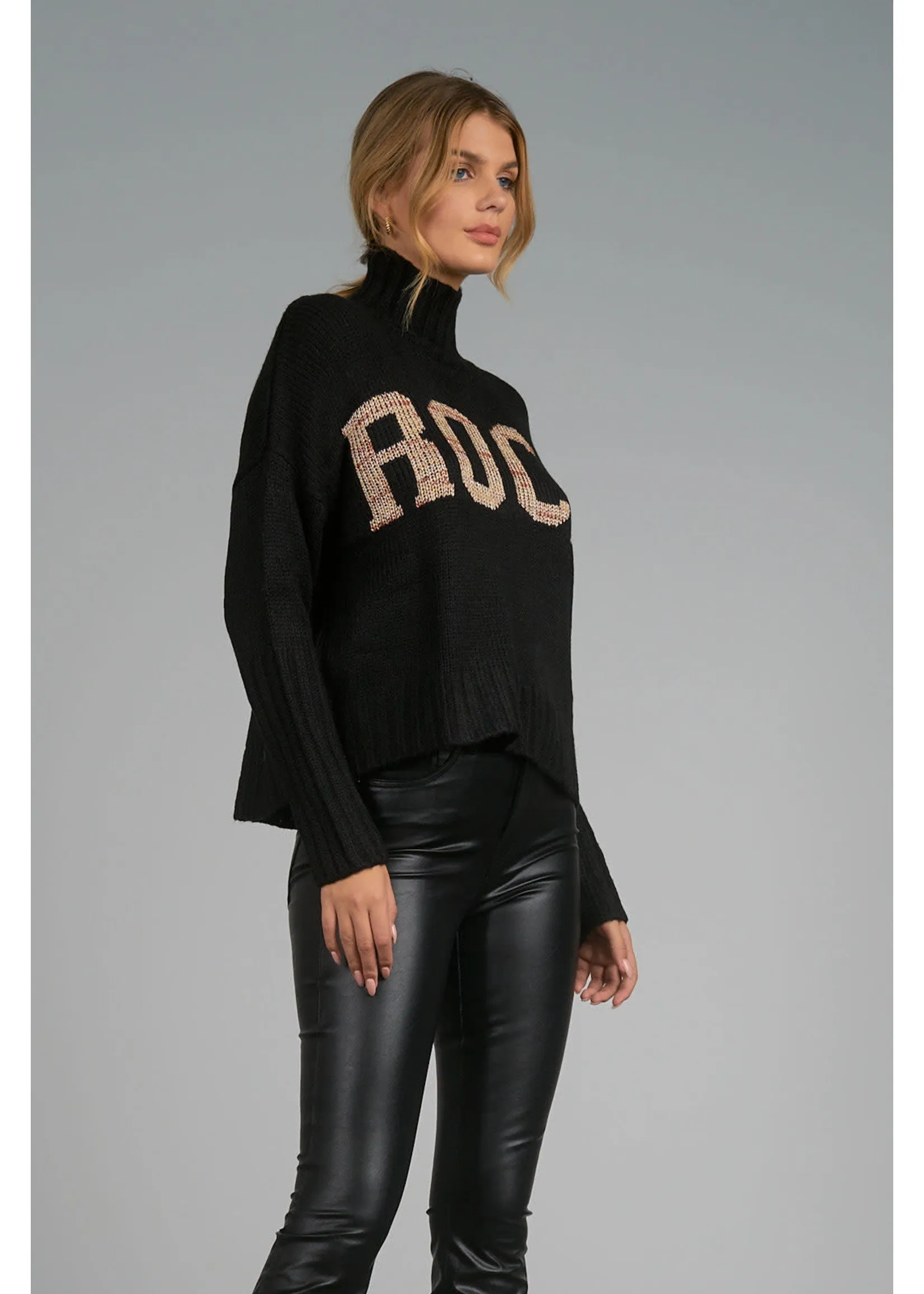 Elan Black Mock Turtleneck Rock Sweater-Black