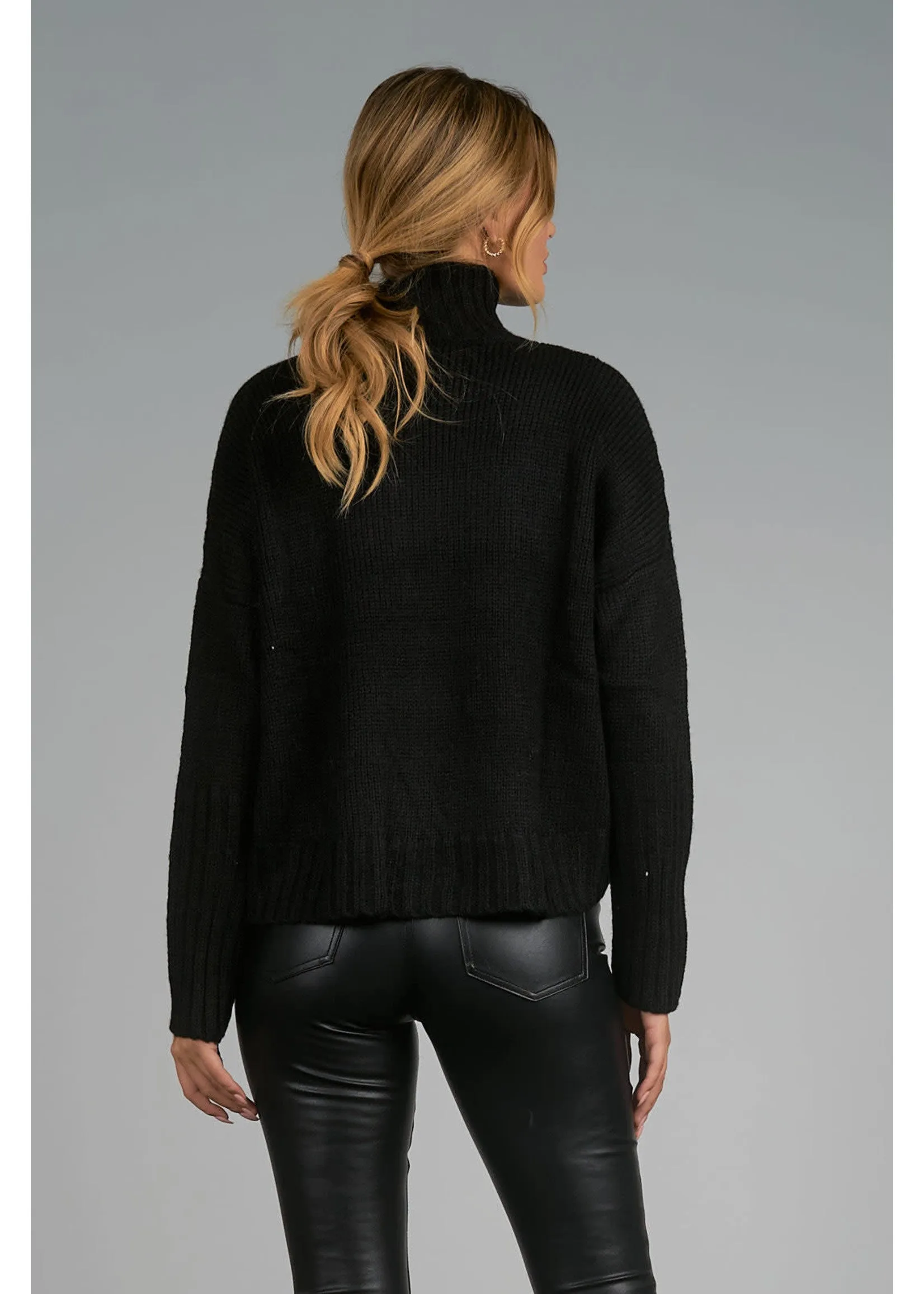 Elan Black Mock Turtleneck Rock Sweater-Black