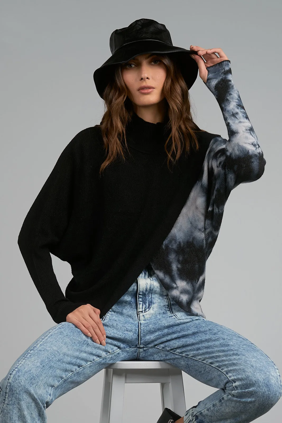 Elan Boone Crossover Sweater-Black Tie Dye