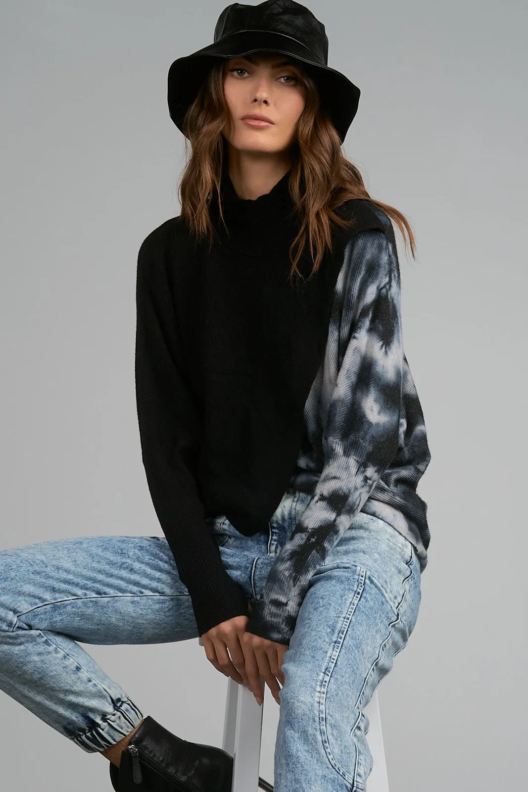 Elan Boone Crossover Sweater-Black Tie Dye