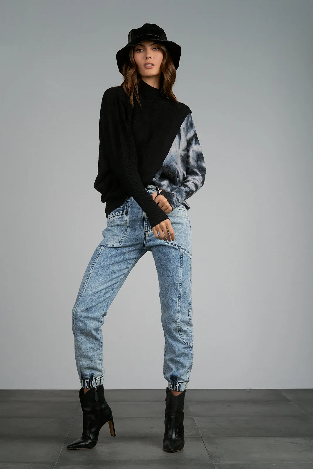 Elan Boone Crossover Sweater-Black Tie Dye