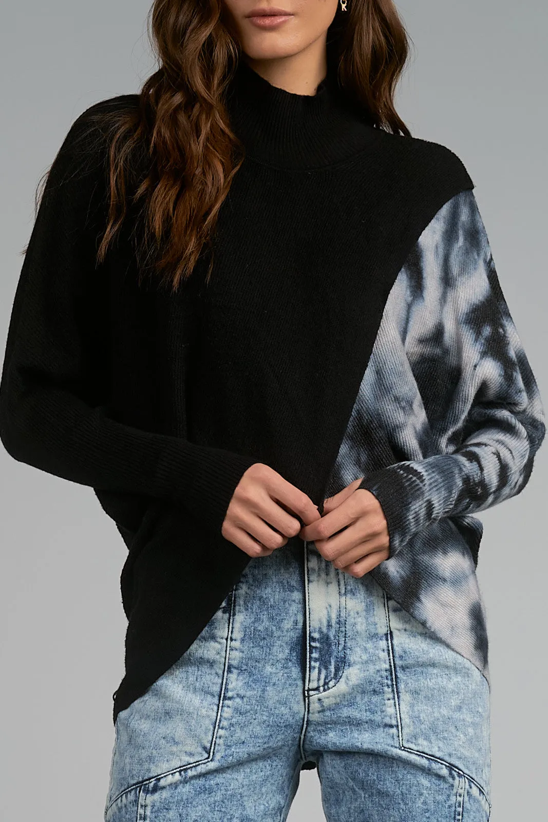 Elan Boone Crossover Sweater-Black Tie Dye