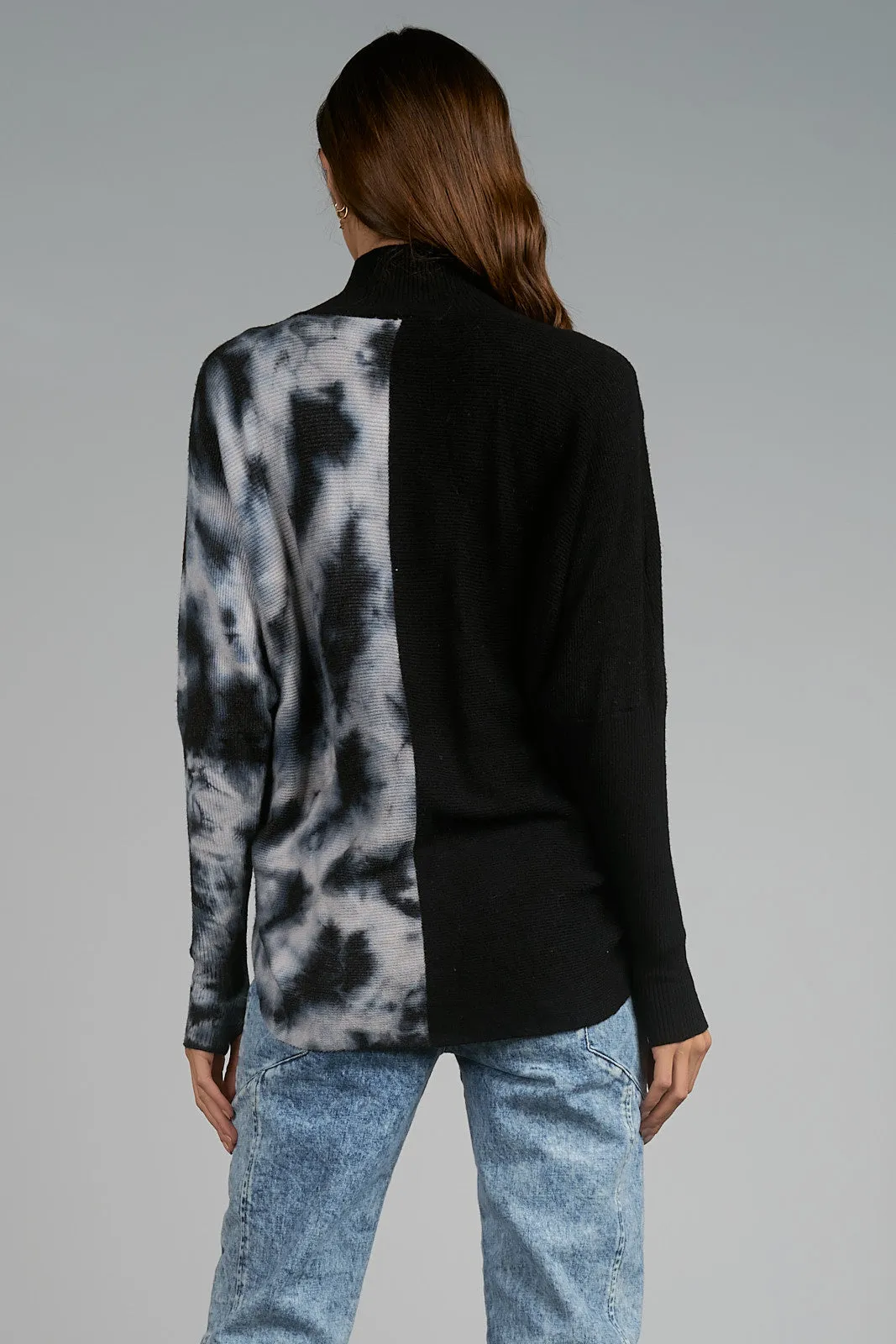 Elan Boone Crossover Sweater-Black Tie Dye