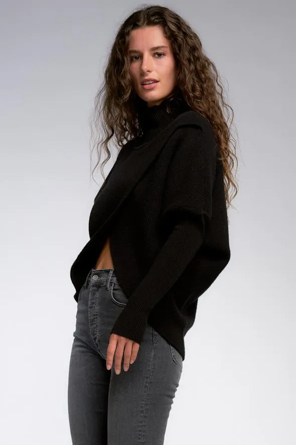 Elan Keegan Cross Front Sweater Black