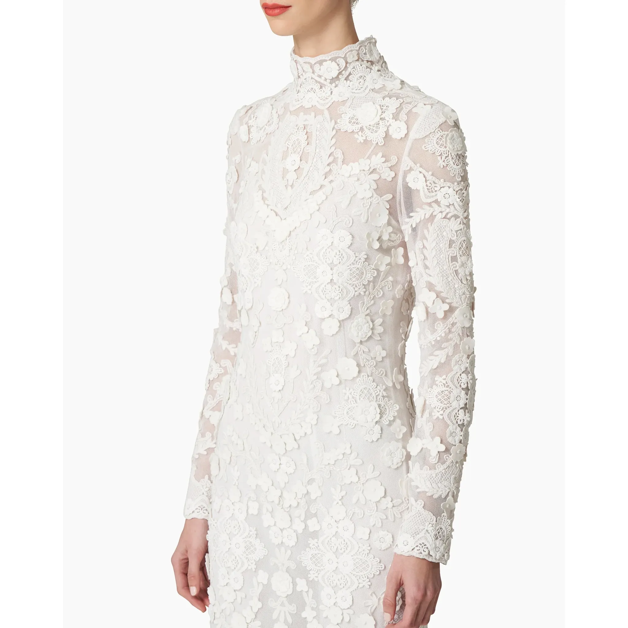 Embellished Turtleneck Column Gown | White