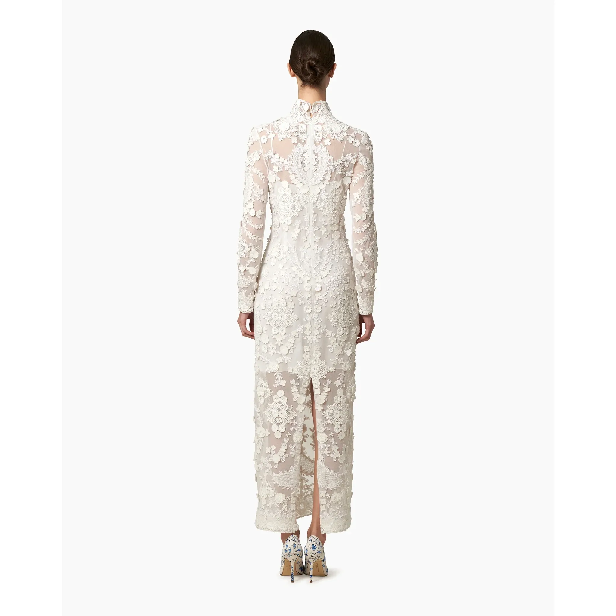 Embellished Turtleneck Column Gown | White