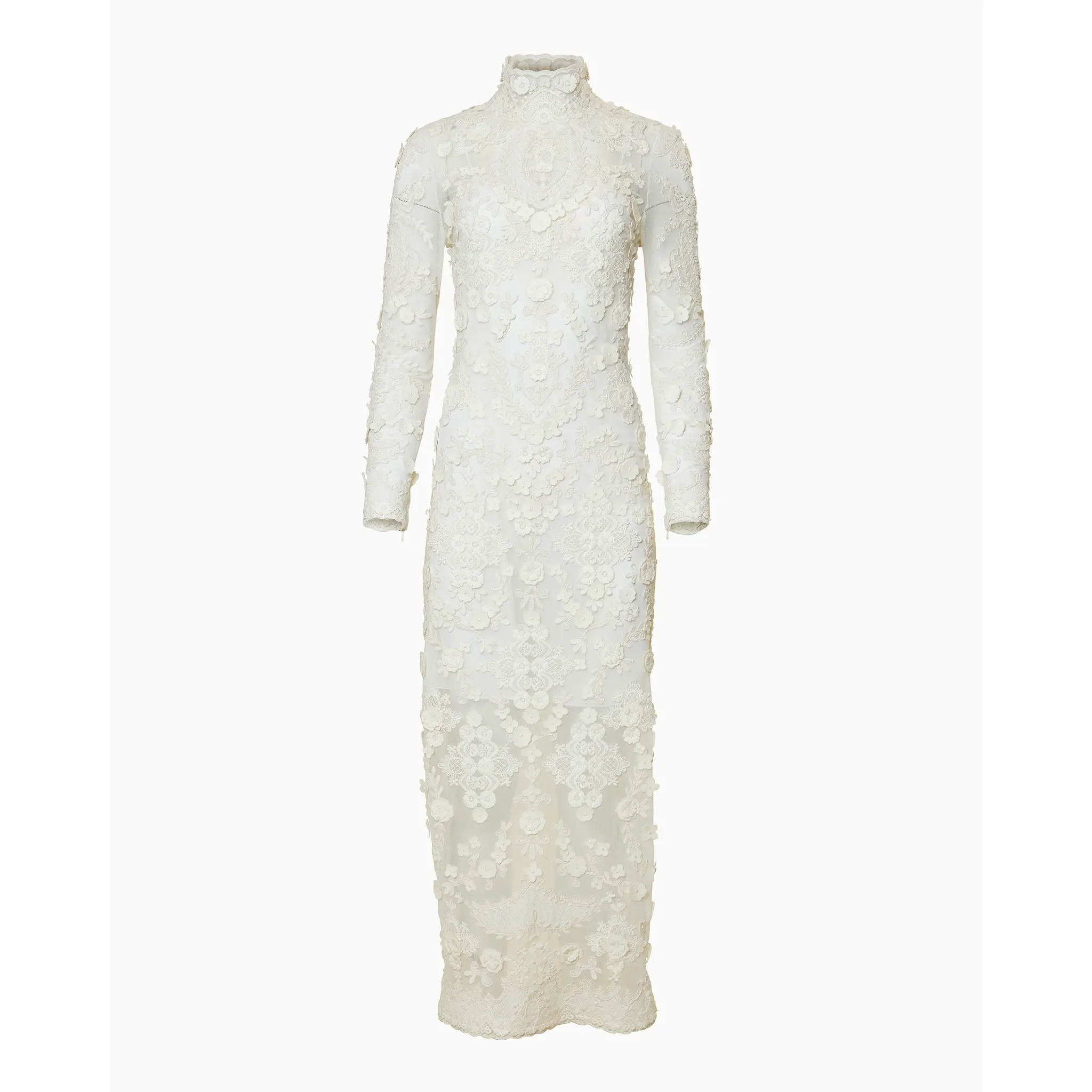 Embellished Turtleneck Column Gown | White