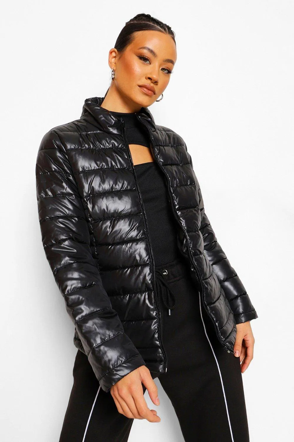 Funnel Neck Fitted Puffer Jacket