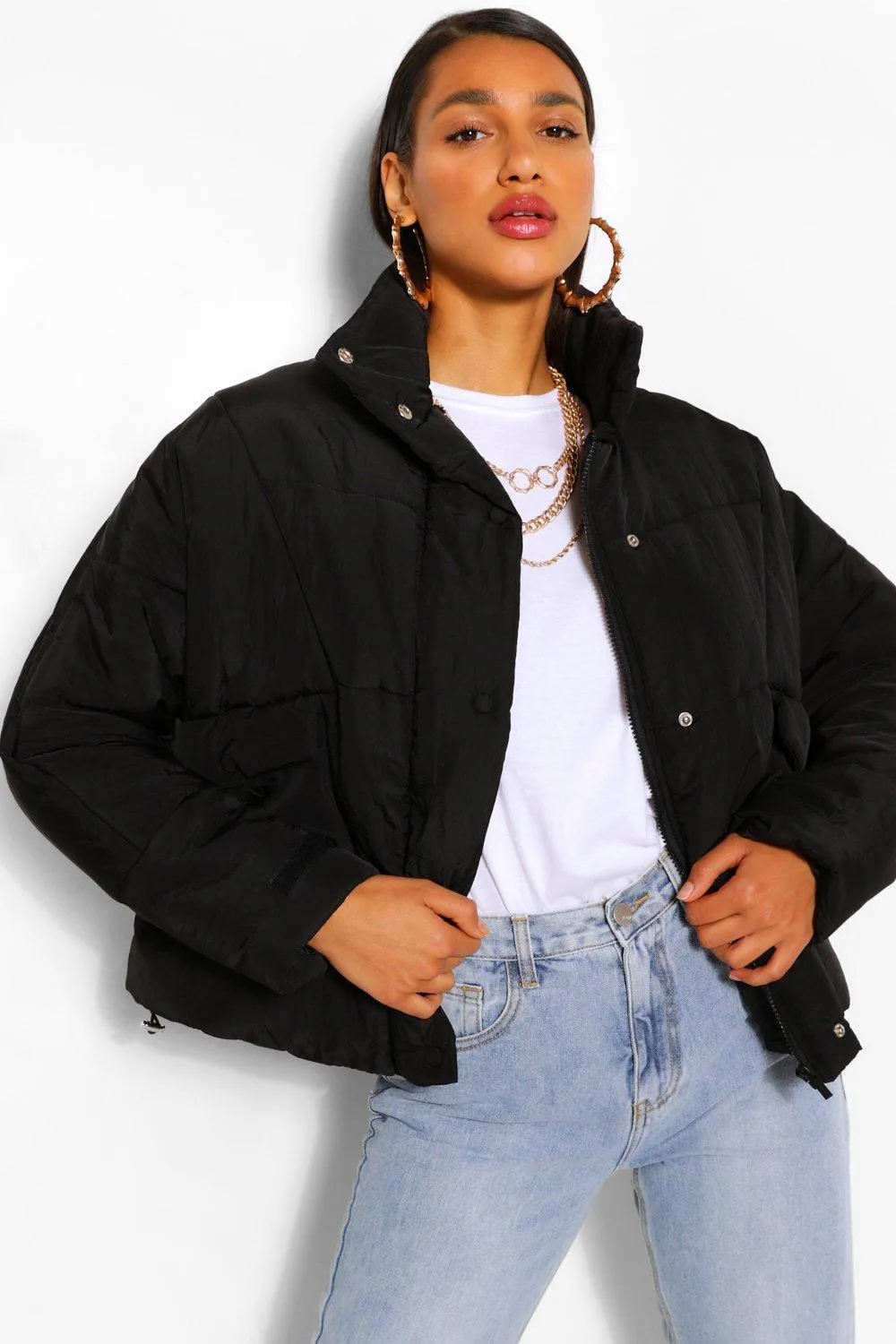 Funnel Neck Pocket Detail Puffer Jacket