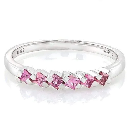 GLAMOROUS ! 4/5 CARAT (6 PCS) PINK SAPPHIRE (VS) 9KT SOLID GOLD BAND RING