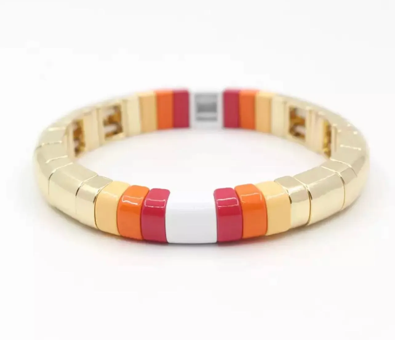 Gold and Red Ombré Round Enamel Bracelet