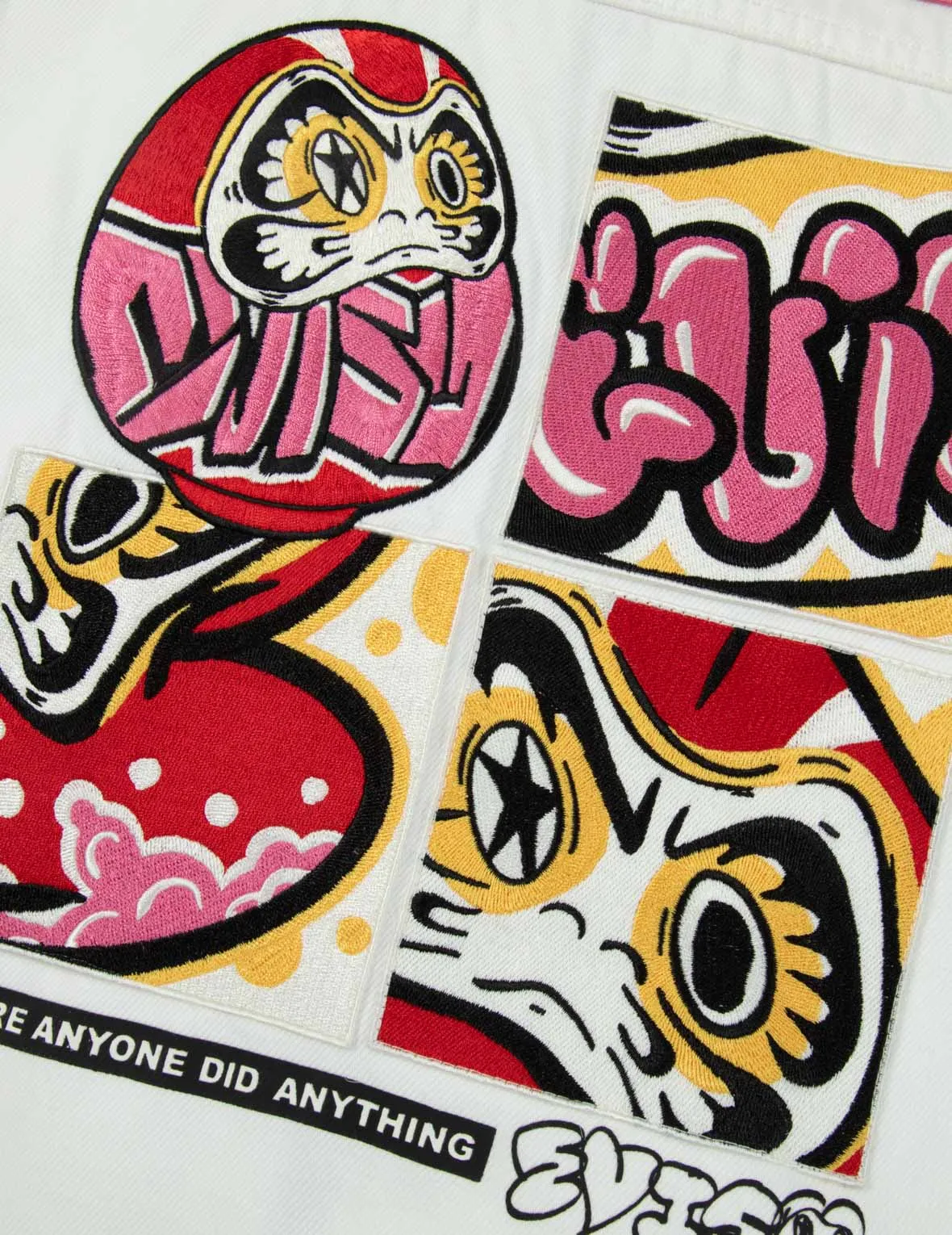 Graffiti Daruma Embroidery Zip-up Shirt Jacket