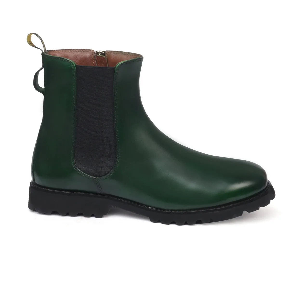 Green Hand Made Ankle Length Side Zip Light Weight Leather Sole Ladies Boots By Brune & Bareskin