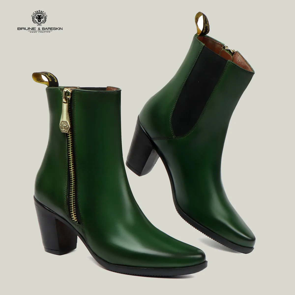 Green High Ankle Ladies Leather Boots By Brune & Bareskin