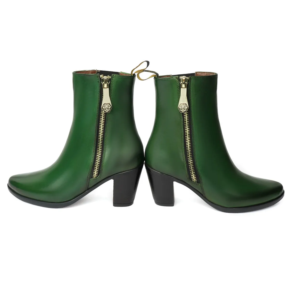 Green High Ankle Ladies Leather Boots By Brune & Bareskin