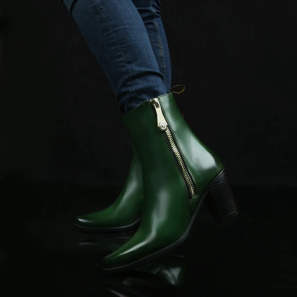 Green High Ankle Ladies Leather Boots By Brune & Bareskin